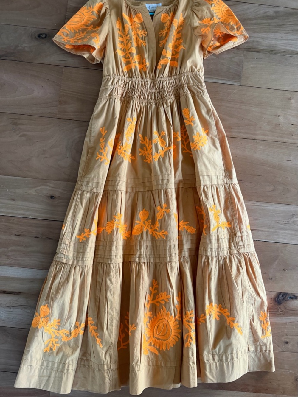 Anthropologie Women's Somerset Pleated Orange Embroidered Floral Maxi Dress XSP - Picture 15 of 16